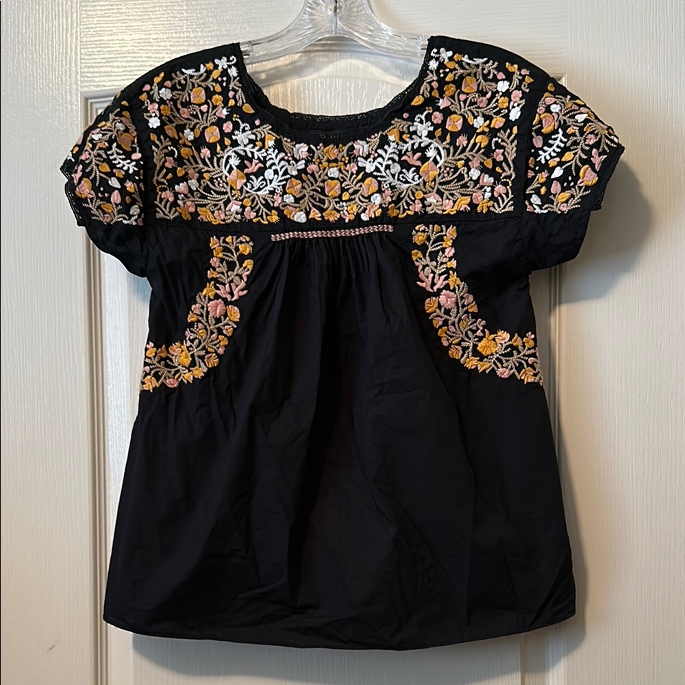Madewell Black Floral Embroidered Top